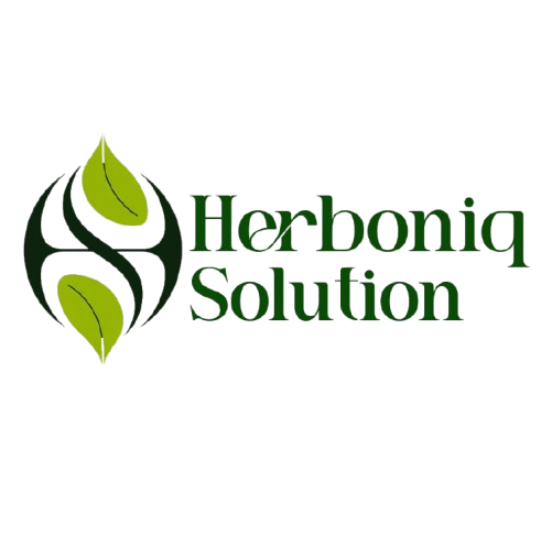 Herboniq Solution logo with green leaves on a white background